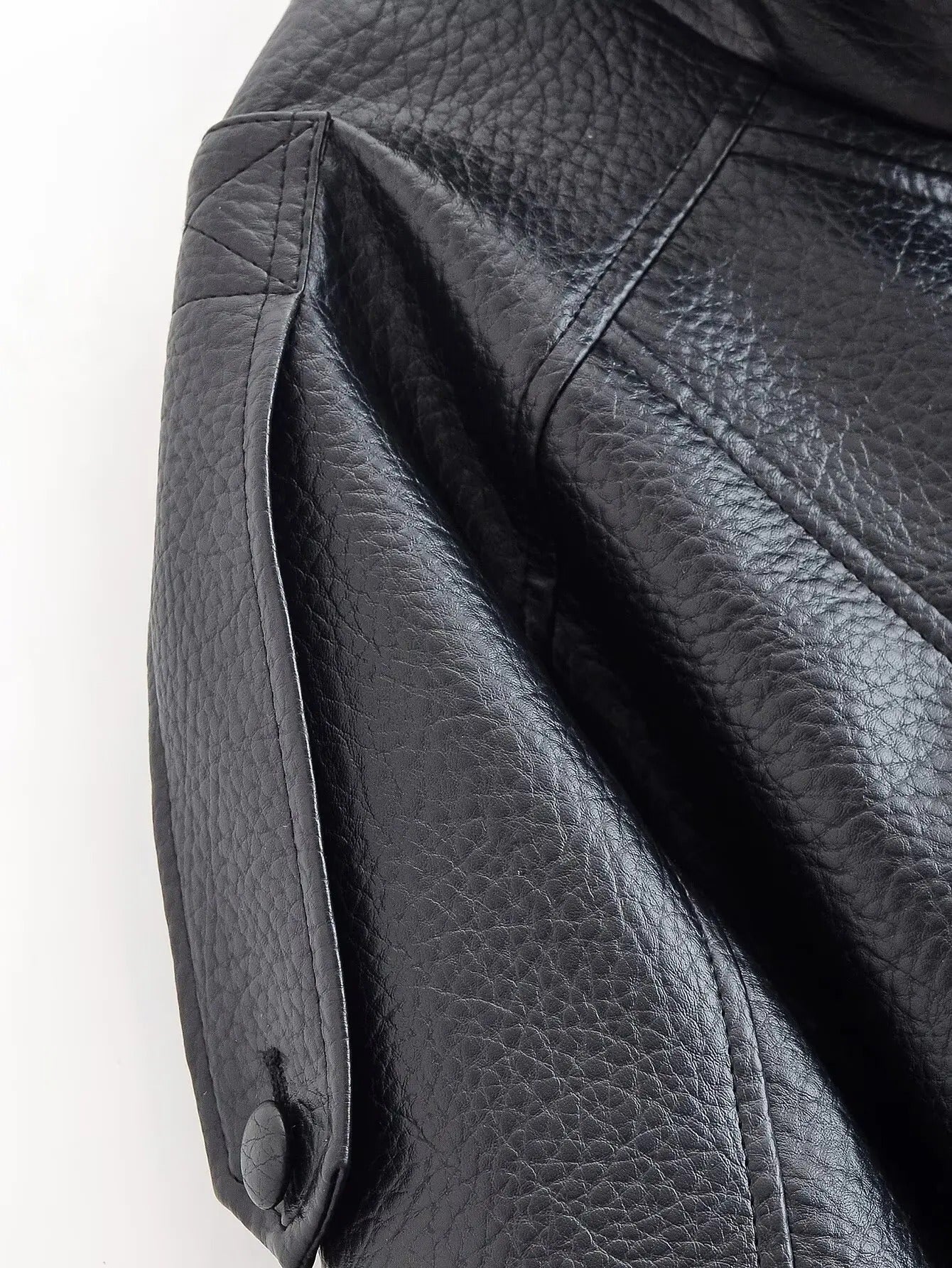 Women's Biker Jacket with Asymmetric Zip and Faux Leather Finish - 19