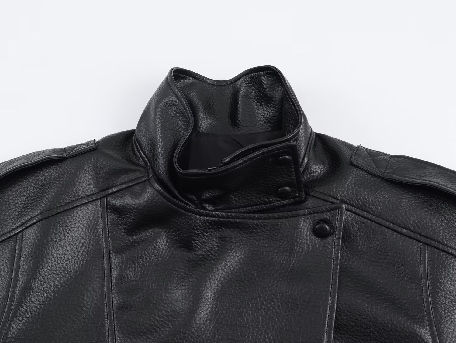 Women's Biker Jacket with Asymmetric Zip and Faux Leather Finish - 16