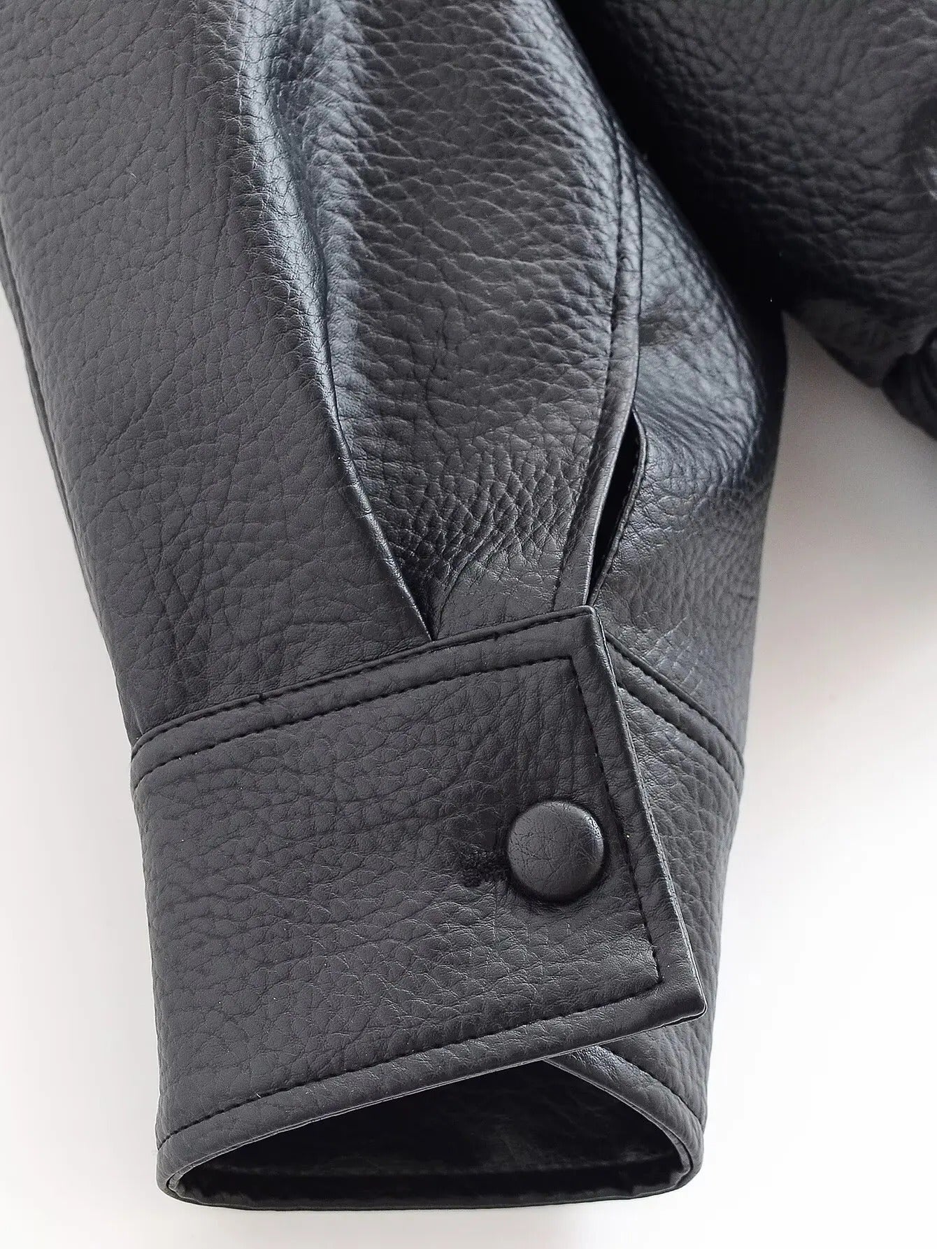 Women's Biker Jacket with Asymmetric Zip and Faux Leather Finish - 18
