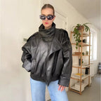 Women's Biker Jacket with Asymmetric Zip and Faux Leather Finish - 8