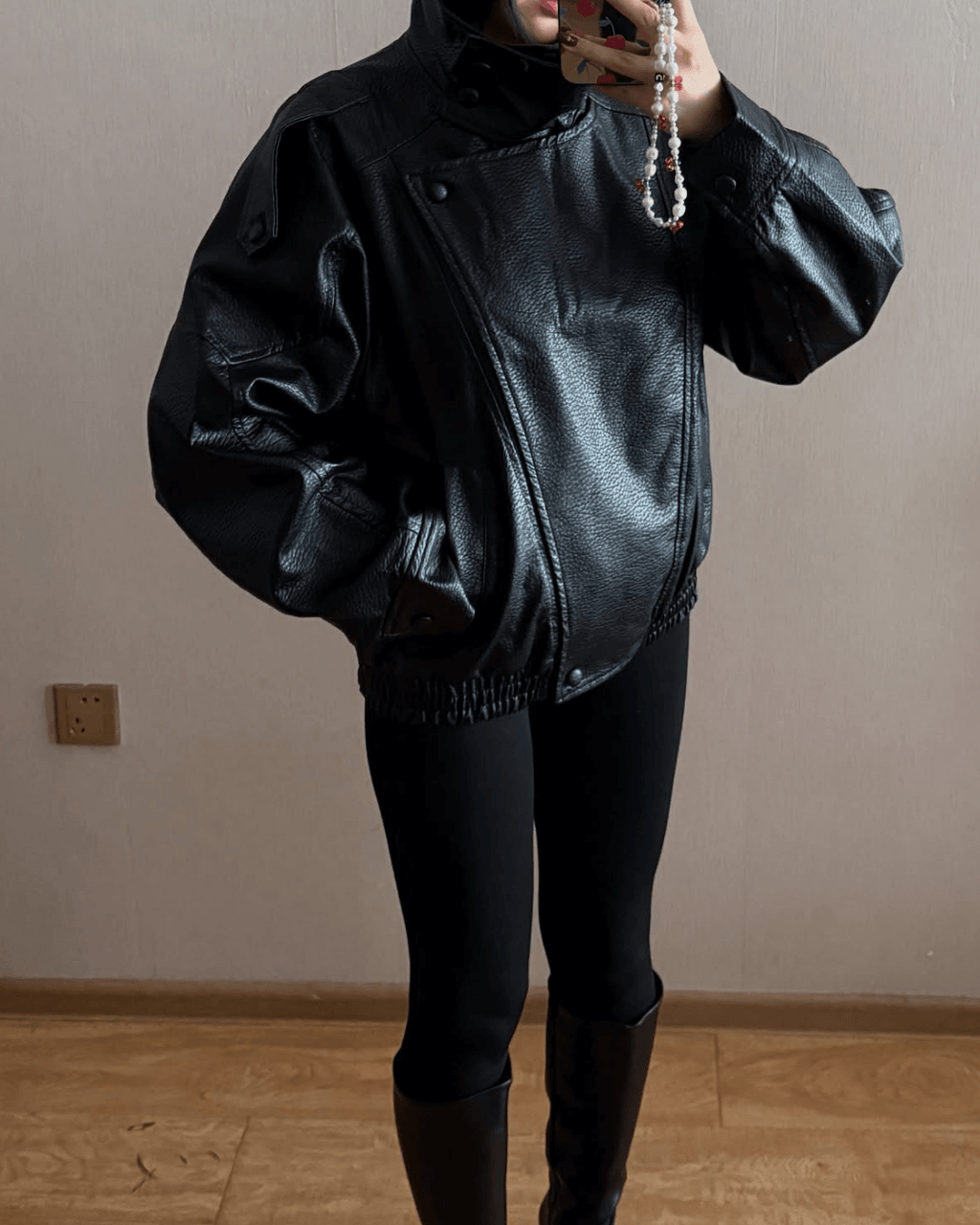 Women's Biker Jacket with Asymmetric Zip and Faux Leather Finish - 6