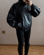 Women's Biker Jacket with Asymmetric Zip and Faux Leather Finish - 6