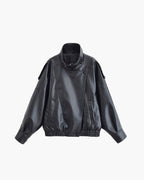 Women's Biker Jacket with Asymmetric Zip and Faux Leather Finish - 2