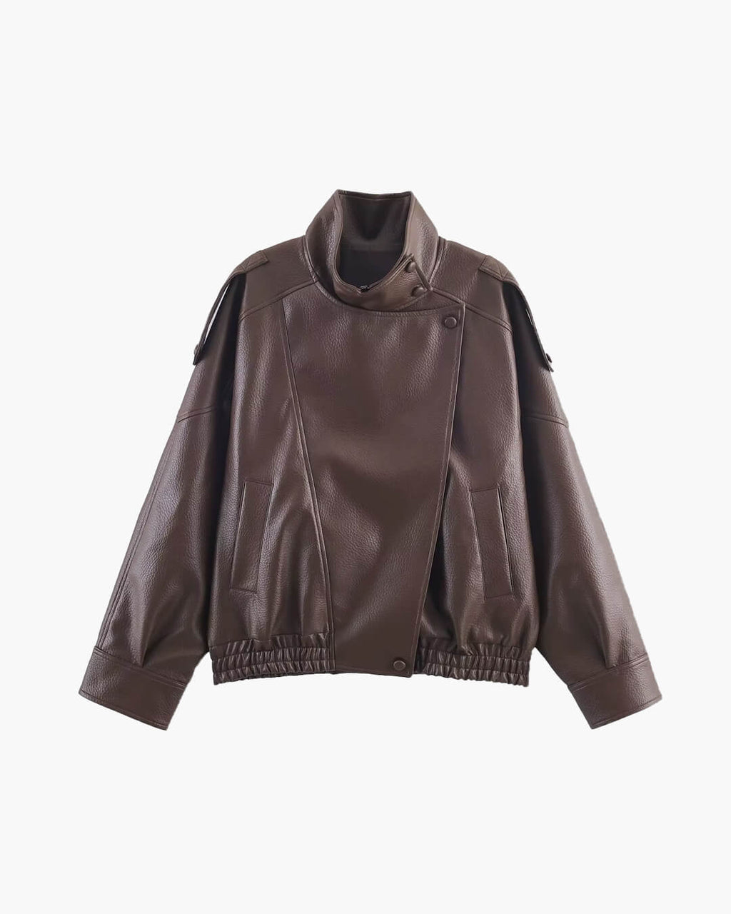 Women's Biker Jacket with Asymmetric Zip and Faux Leather Finish - 12