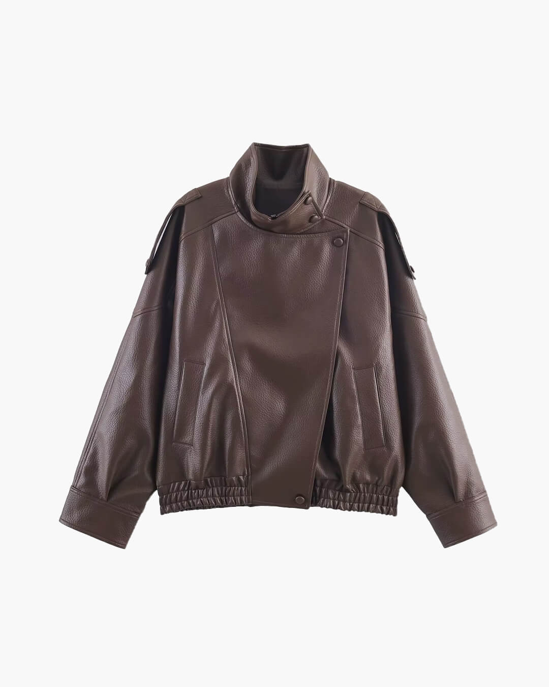 Women's Biker Jacket with Asymmetric Zip and Faux Leather Finish - 12