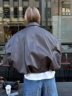 Unisex Oversized Biker Jacket with Belted Waist and Collar - 8