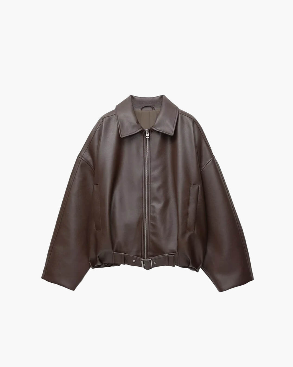 Unisex Oversized Biker Jacket with Belted Waist and Collar - 2
