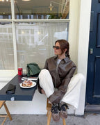 Unisex Oversized Biker Jacket with Belted Waist and Collar - 9