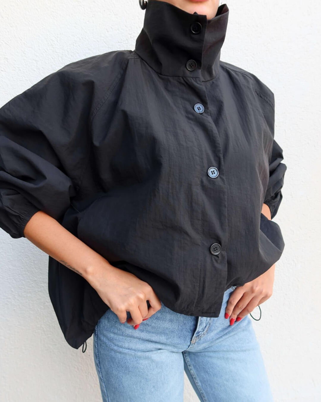 Women's Bomber Jacket High Neck with Puff Sleeves - 16