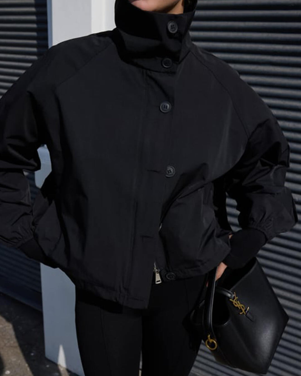 Women's Bomber Jacket High Neck with Puff Sleeves - 11