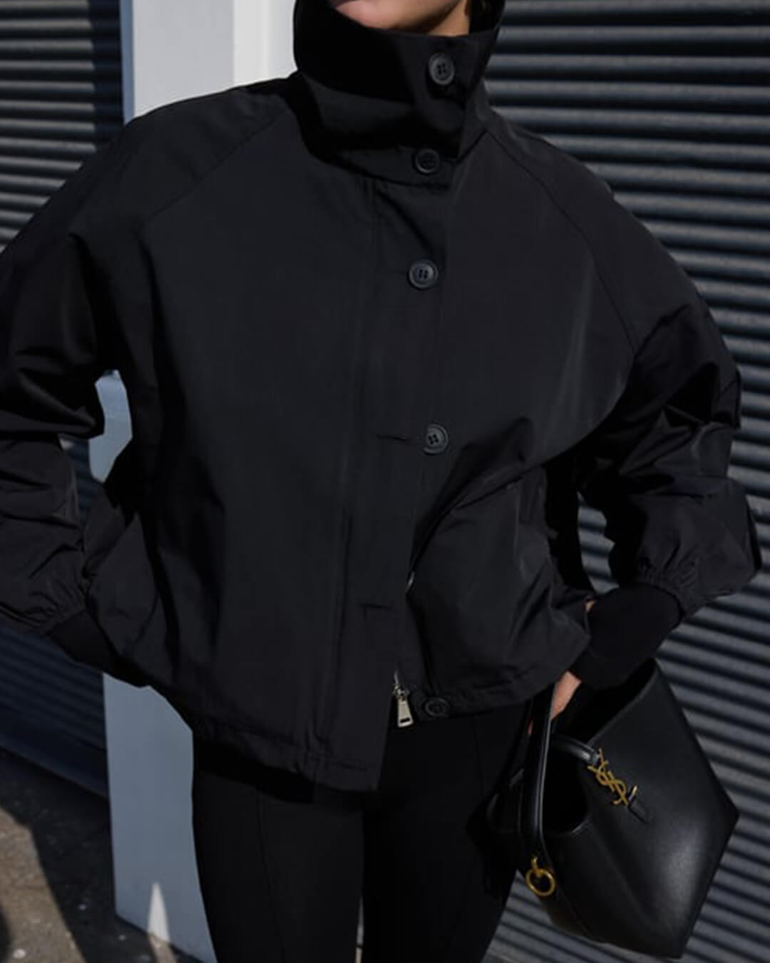 Women's Bomber Jacket High Neck with Puff Sleeves - 11
