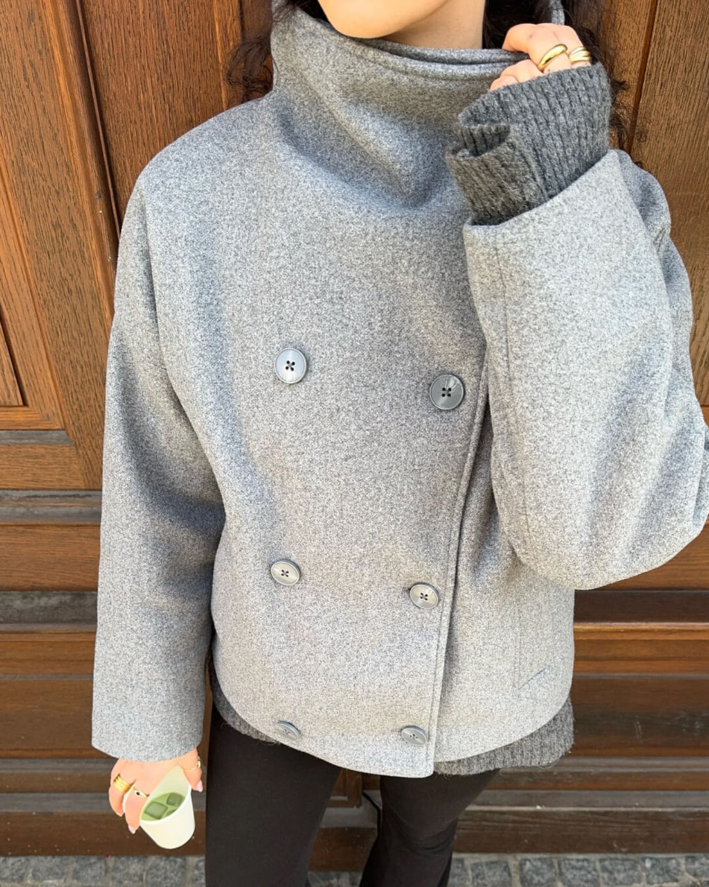 Women's Double Breasted Jacket with Stand Collar and Relaxed Fit - 2