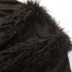 Women's Open Front Coat with Faux Fur Lapel - 9