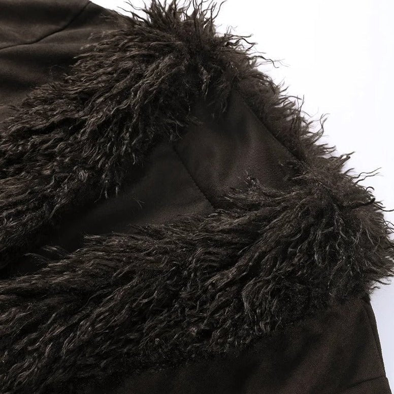 Women's Open Front Coat with Faux Fur Lapel - 9