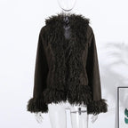 Women's Open Front Coat with Faux Fur Lapel - 7