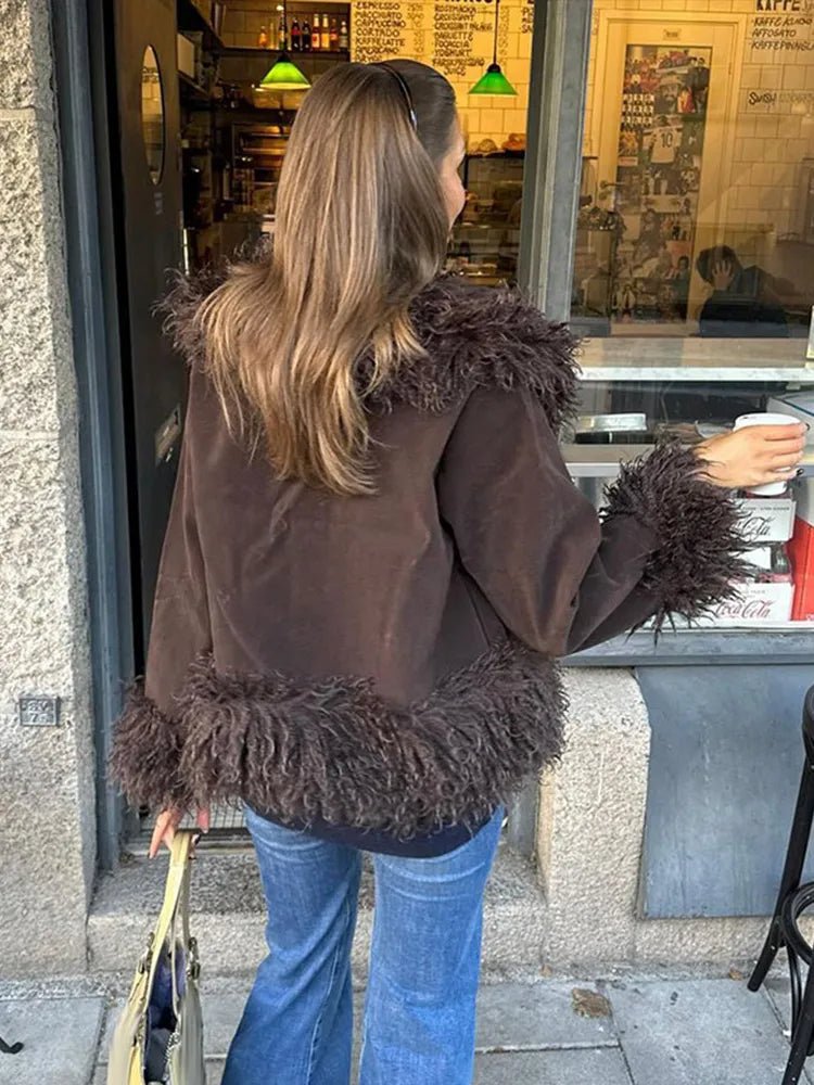 Women's Open Front Coat with Faux Fur Lapel - 3