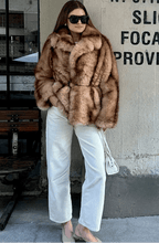 Women's Faux Fur Coat with Turn-Down Collar and Covered Buttons - 6