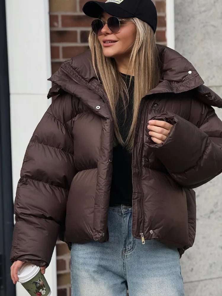 Women's Cropped Puffer Jacket with Hood and Relaxed Fit - 7