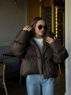 Women's Cropped Puffer Jacket with Hood and Relaxed Fit - 5
