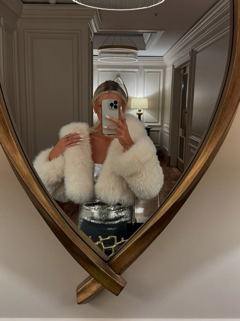 Women's Hooded Faux Fur Jacket with Fluffy Texture - 8