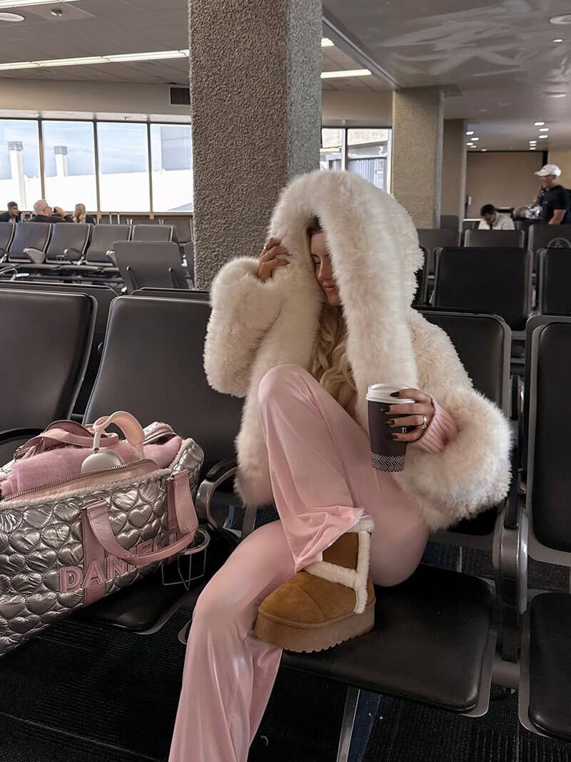 Women's Hooded Faux Fur Jacket with Fluffy Texture - 13