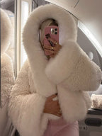Women's Hooded Faux Fur Jacket with Fluffy Texture - 5
