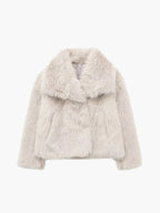 Women's Faux Fur Coat with Wide Collar and Mid-Length Cut - 3