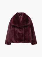 Women's Faux Fur Coat with Wide Collar and Mid-Length Cut - 10