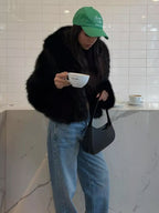 Women's Faux Fur Coat with Wide Collar and Mid-Length Cut - 7