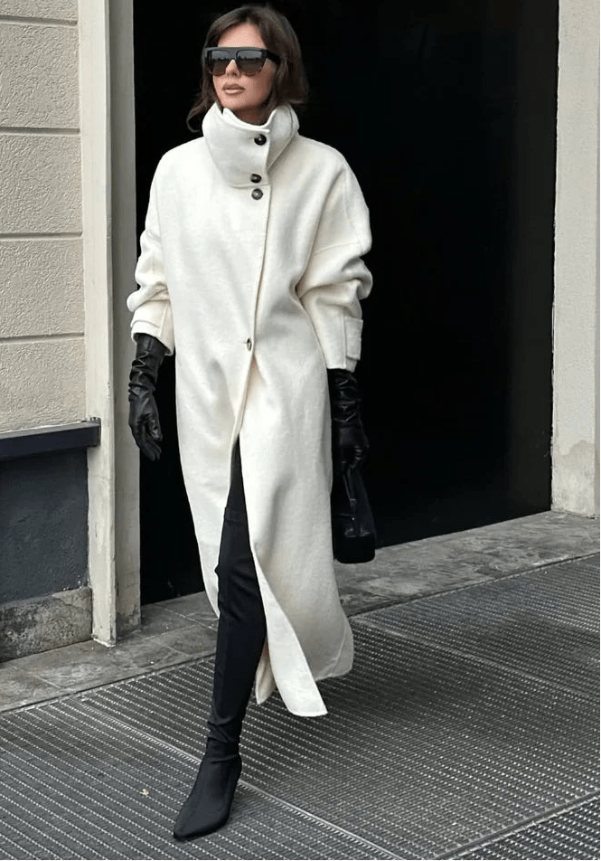 Women's Long Coat with Stand Collar and Single-Breasted Closure - 2