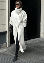 Women's Long Coat with Stand Collar and Single-Breasted Closure - 2