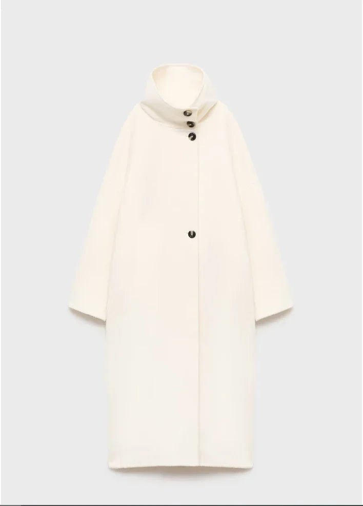Women's Long Coat with Stand Collar and Single-Breasted Closure - 8