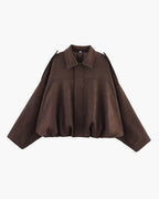Women's Faux Suede Bomber Jacket Oversized with Front Zip - 7