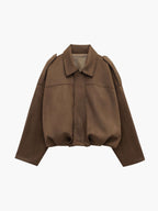 Women's Faux Suede Bomber Jacket Oversized with Front Zip - 11