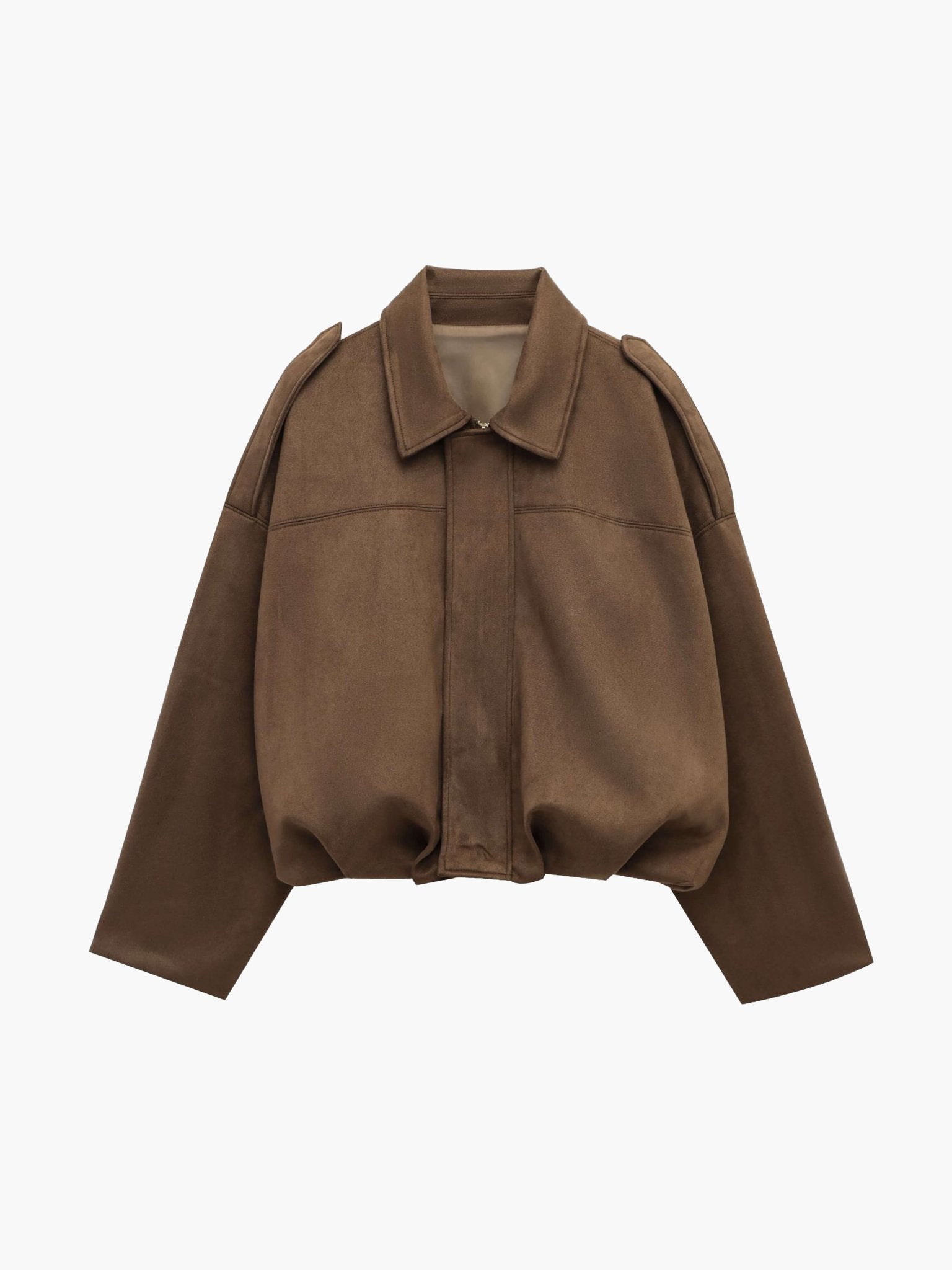Women's Faux Suede Bomber Jacket Oversized with Front Zip - 11