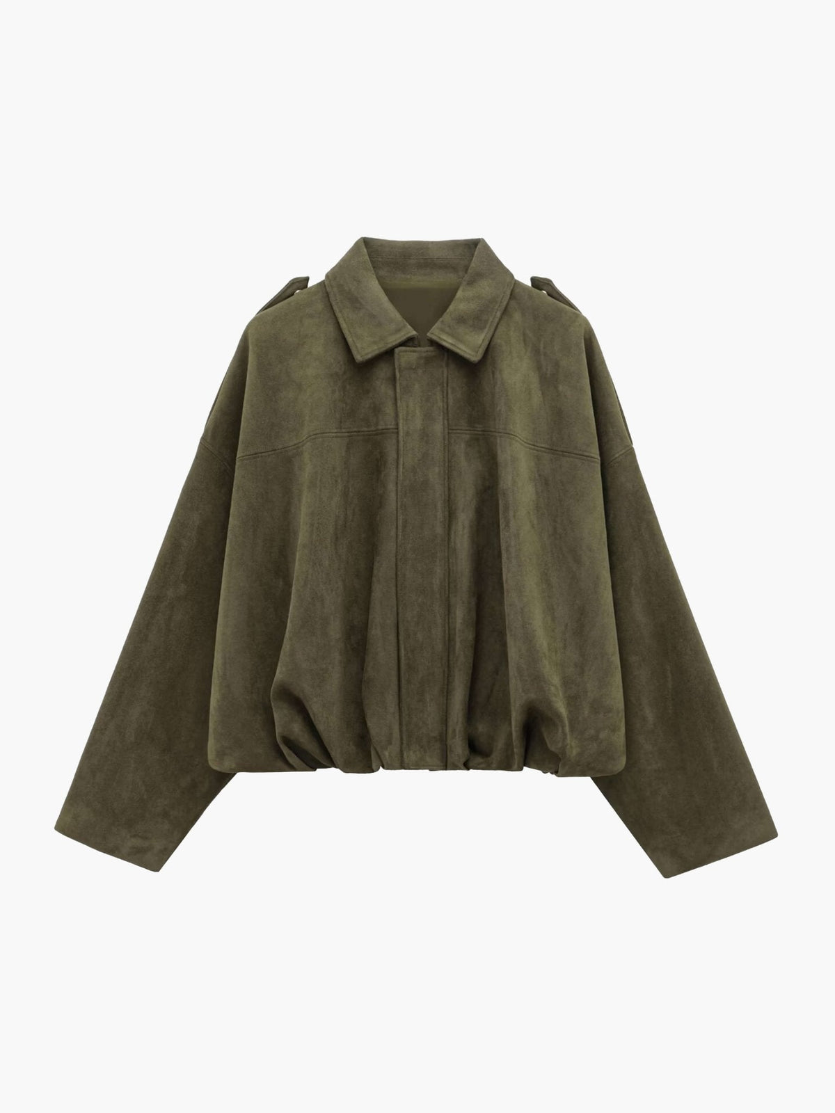 Women's Faux Suede Bomber Jacket Oversized with Front Zip - 2
