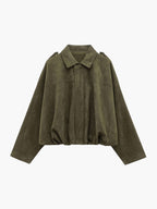 Women's Faux Suede Bomber Jacket Oversized with Front Zip - 2