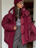 Oversized Puffer Jacket with Detachable Hood and High Neck - Burgundy