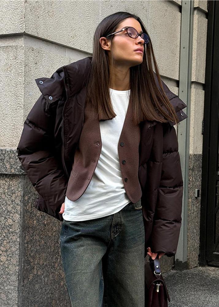 Oversized Puffer Jacket with Detachable Hood and High Neck - 7