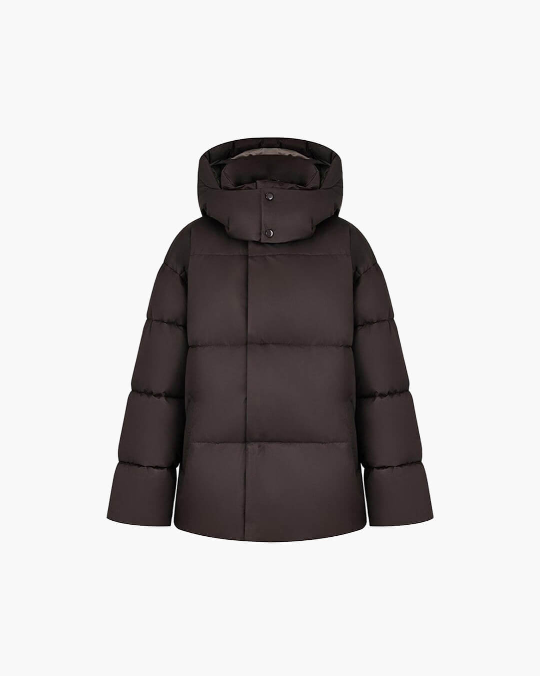 Oversized Puffer Jacket with Detachable Hood and High Neck - Dark Brown