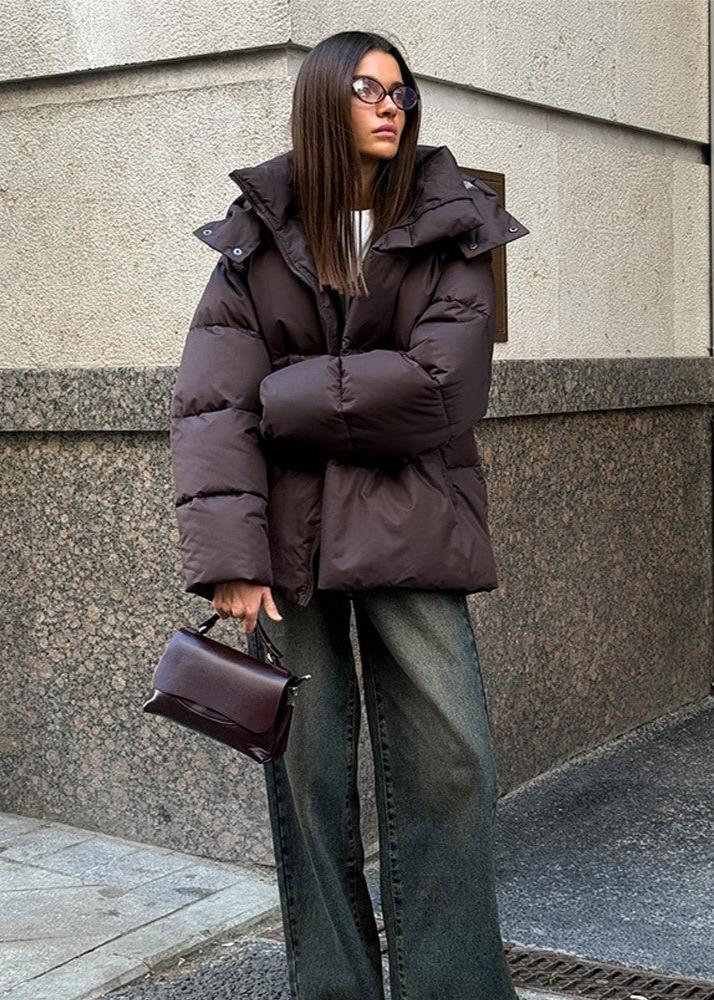 Oversized Puffer Jacket with Detachable Hood and High Neck - 5