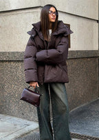 Oversized Puffer Jacket with Detachable Hood and High Neck - 5
