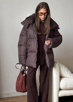 Oversized Puffer Jacket with Detachable Hood and High Neck - 4