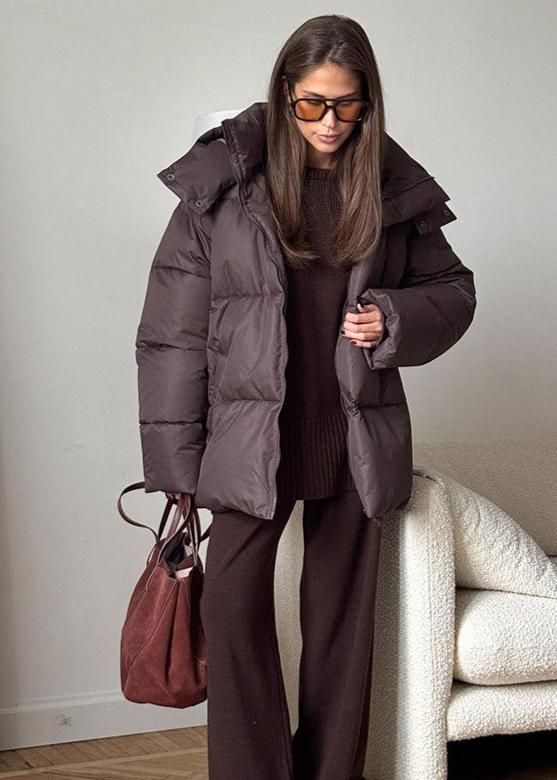 Oversized Puffer Jacket with Detachable Hood and High Neck - 4