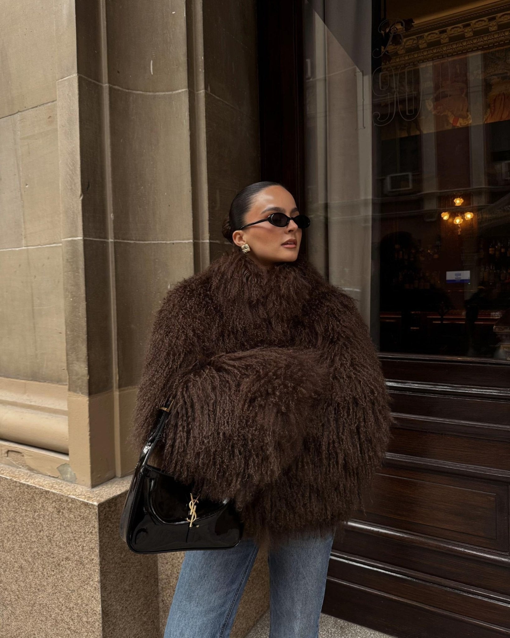 Women's Faux Fur Coat Oversized with Shaggy Texture - Dark Brown