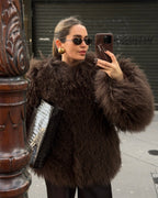 Women's Faux Fur Coat Oversized with Shaggy Texture - 3