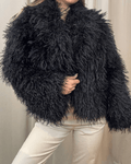 Women's Faux Fur Coat Oversized with Shaggy Texture - Black