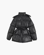 Women's Puffer Coat Hooded with Drawstring Waist - 3