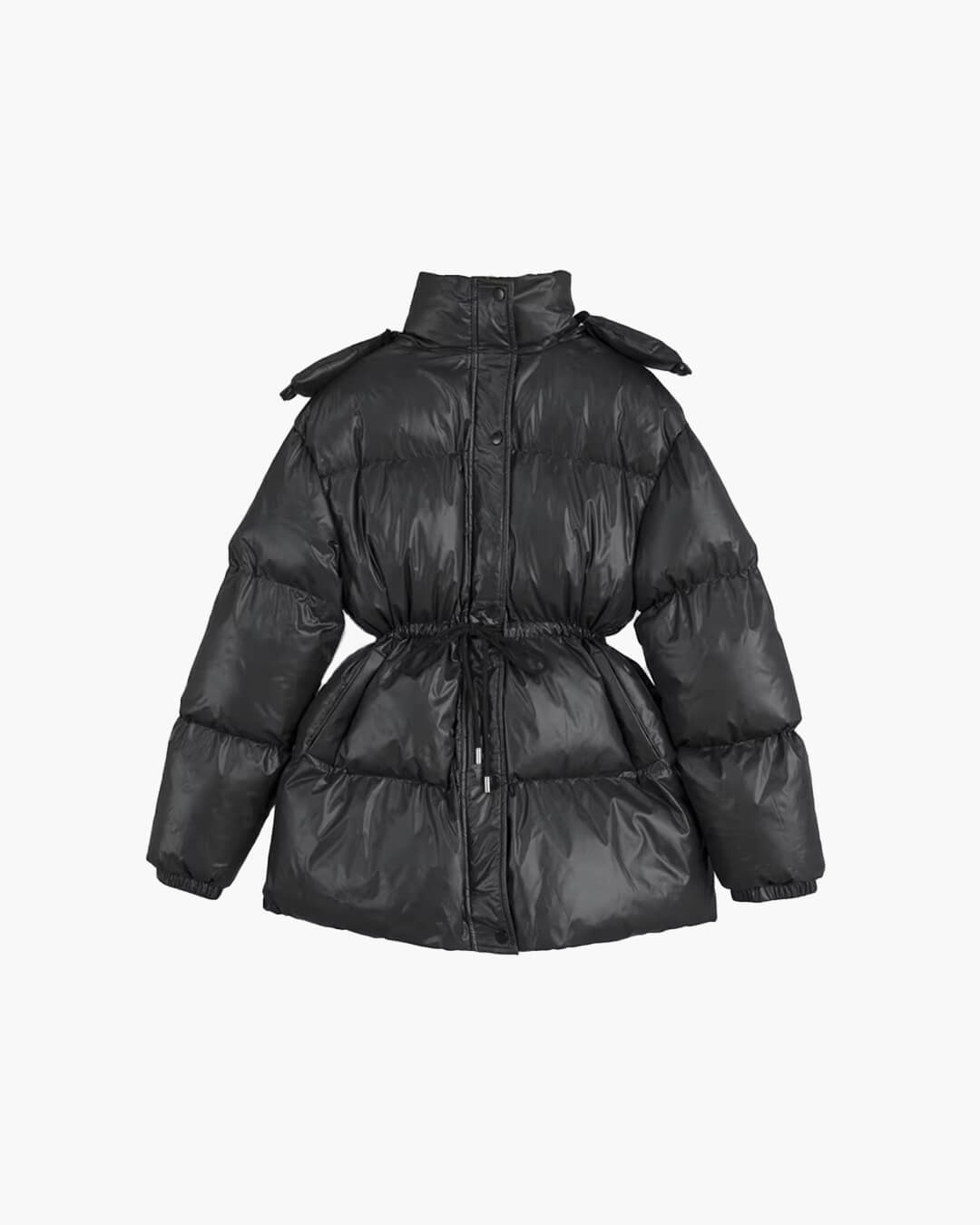 Women's Puffer Coat Hooded with Drawstring Waist - 3