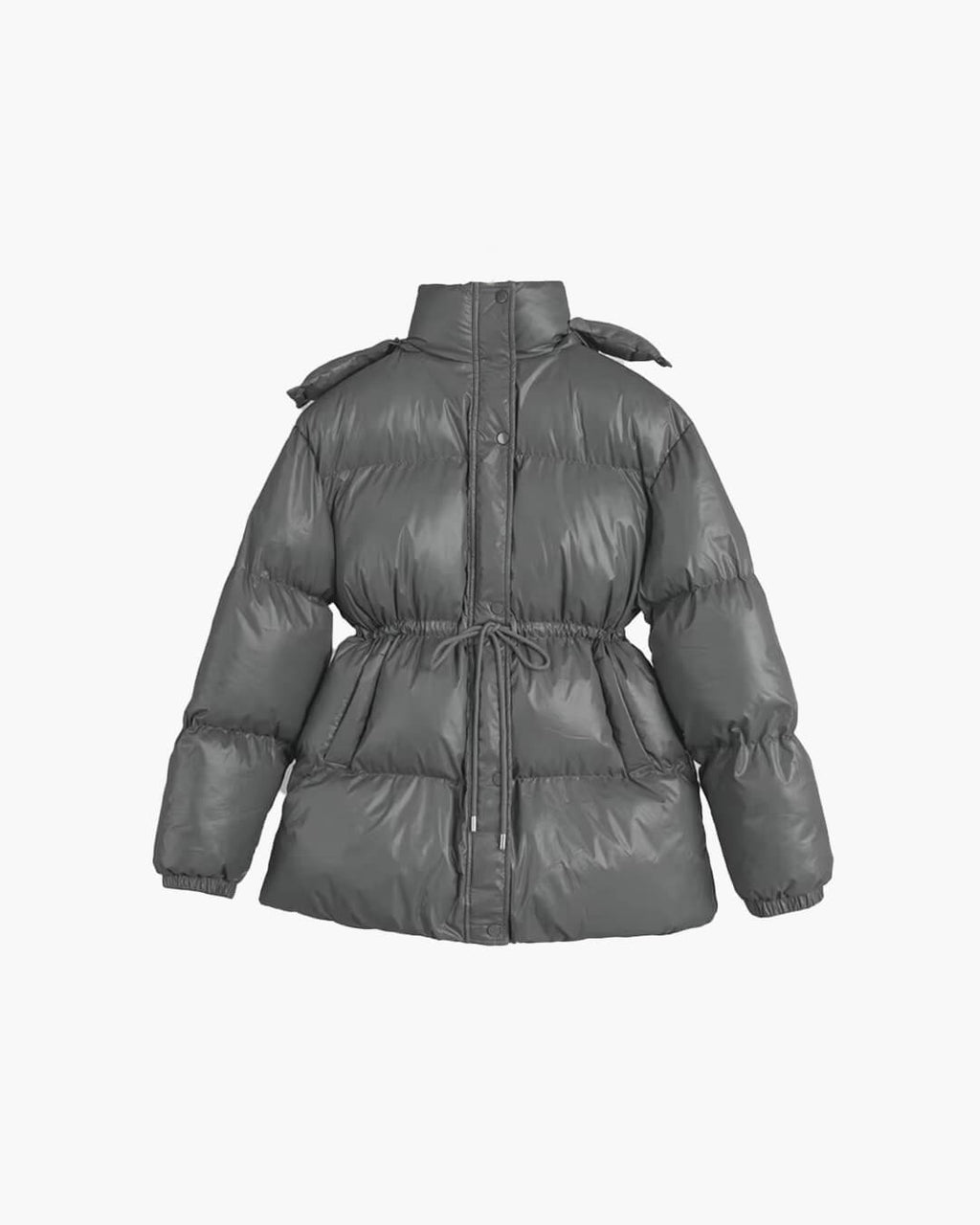 Women's Puffer Coat Hooded with Drawstring Waist - 9